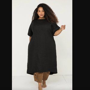 Georgia Midi Dress in Black midweight linen OSP3